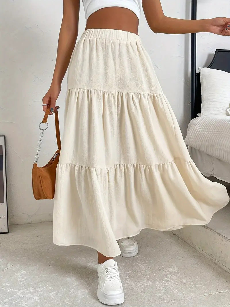 Bohemian Pleated Layered Long Skirt