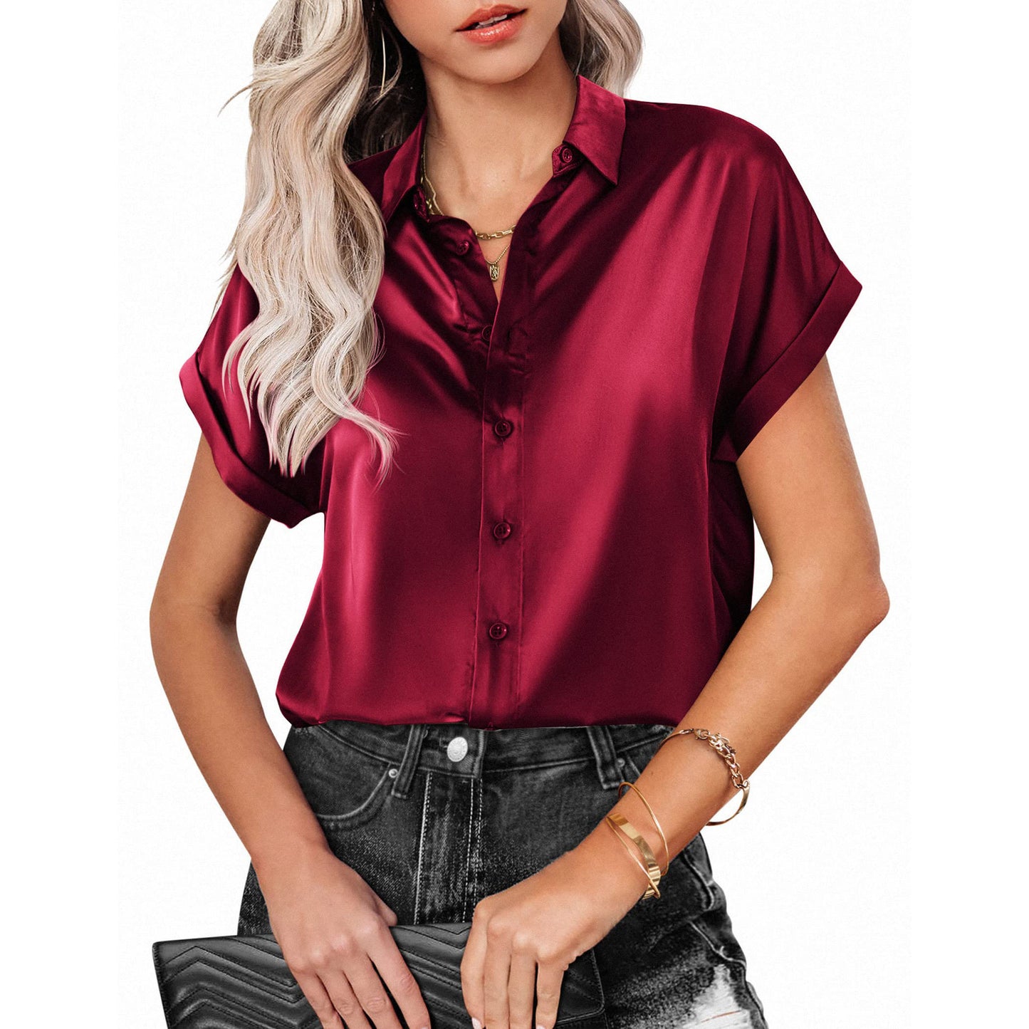 Elegant Sleeve Button-Front Blouse