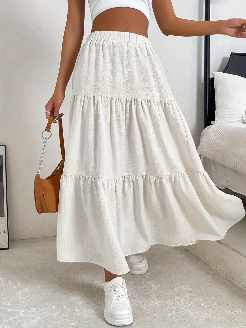 Bohemian Pleated Layered Long Skirt
