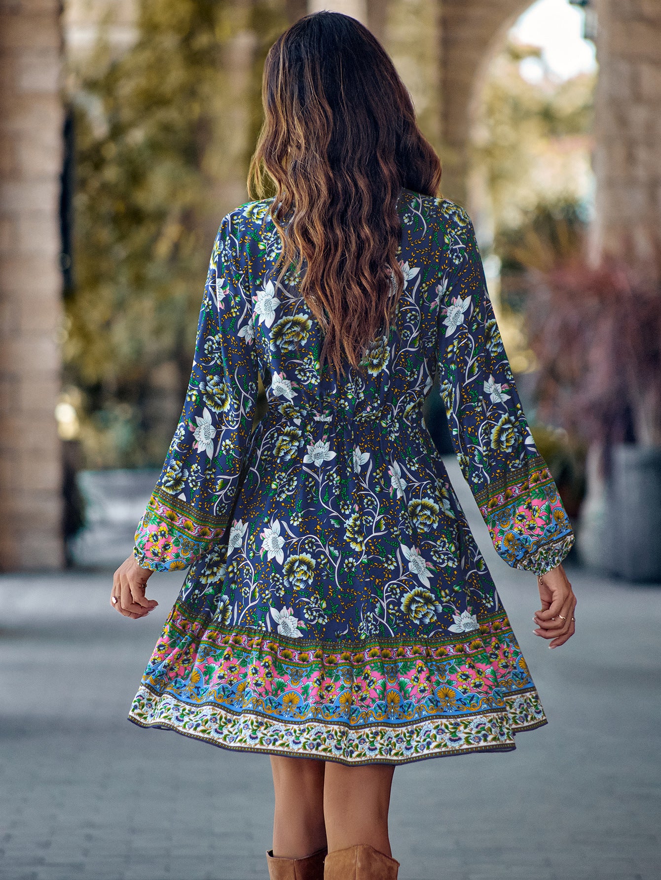 V Neck Long Sleeved Dress