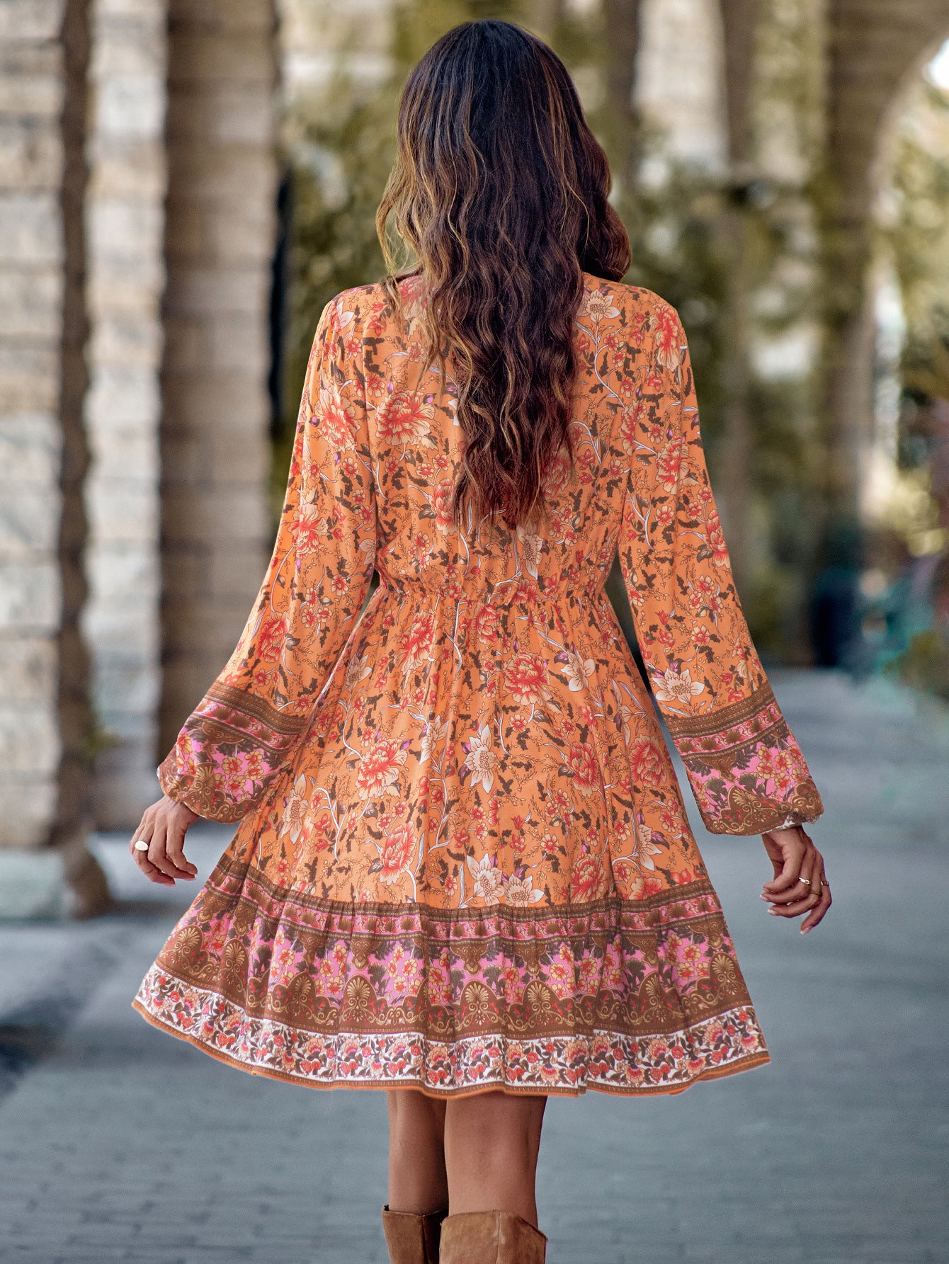 V Neck Long Sleeved Dress