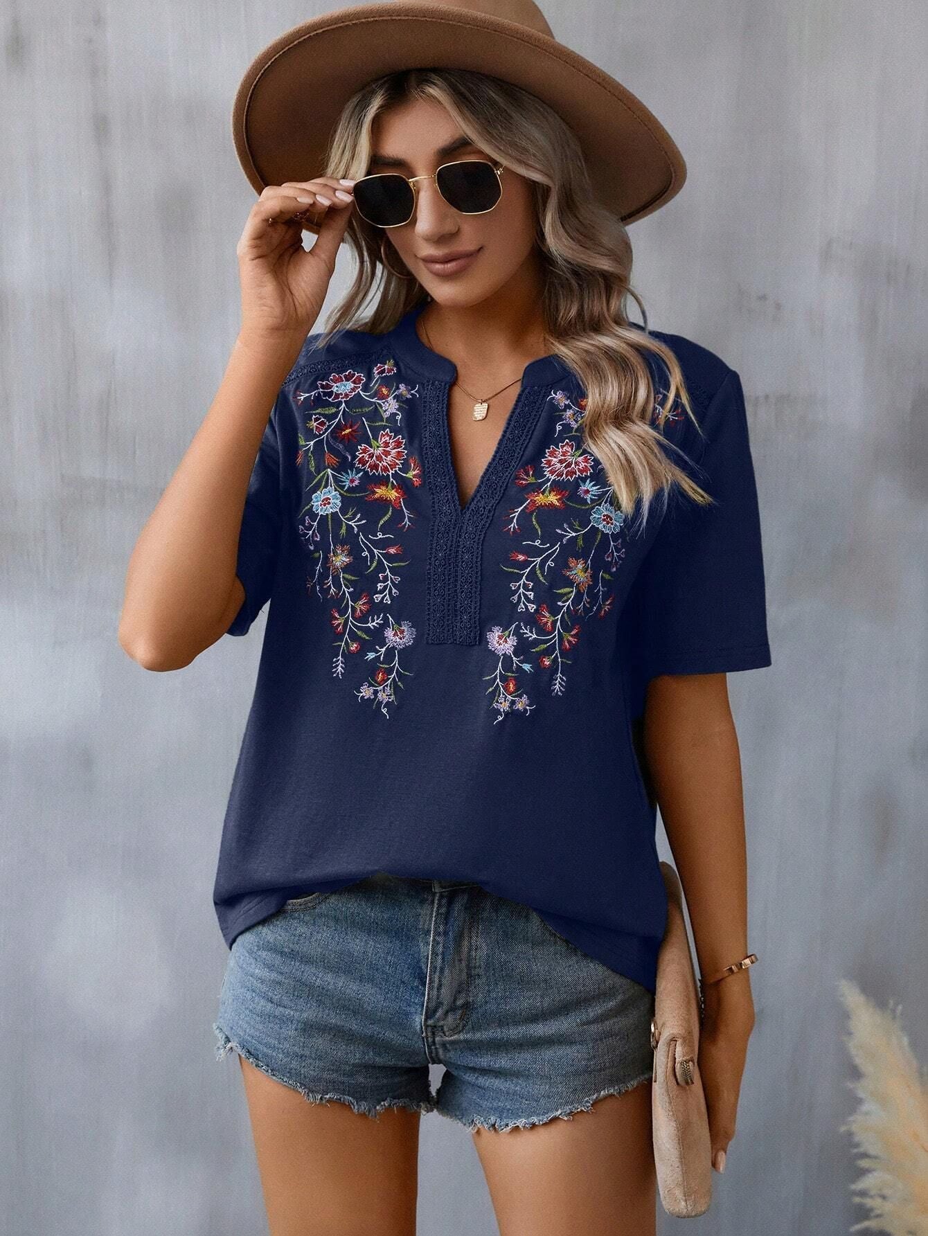 The Embroidered V-Neck Tee