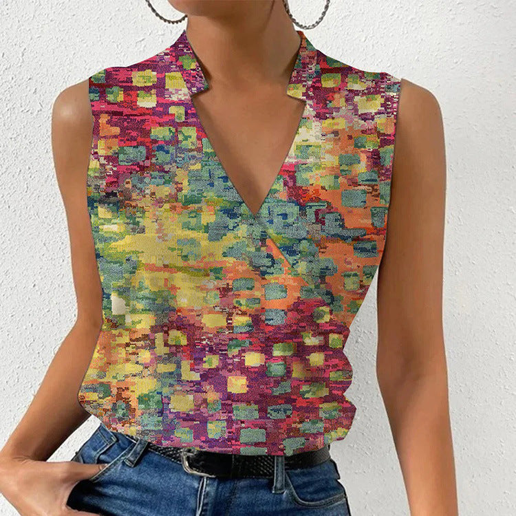 Colorful V-Neck Blouse