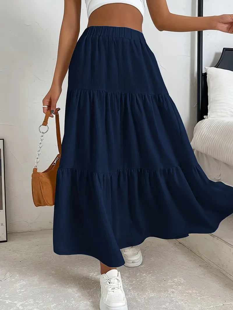 Bohemian Pleated Layered Long Skirt