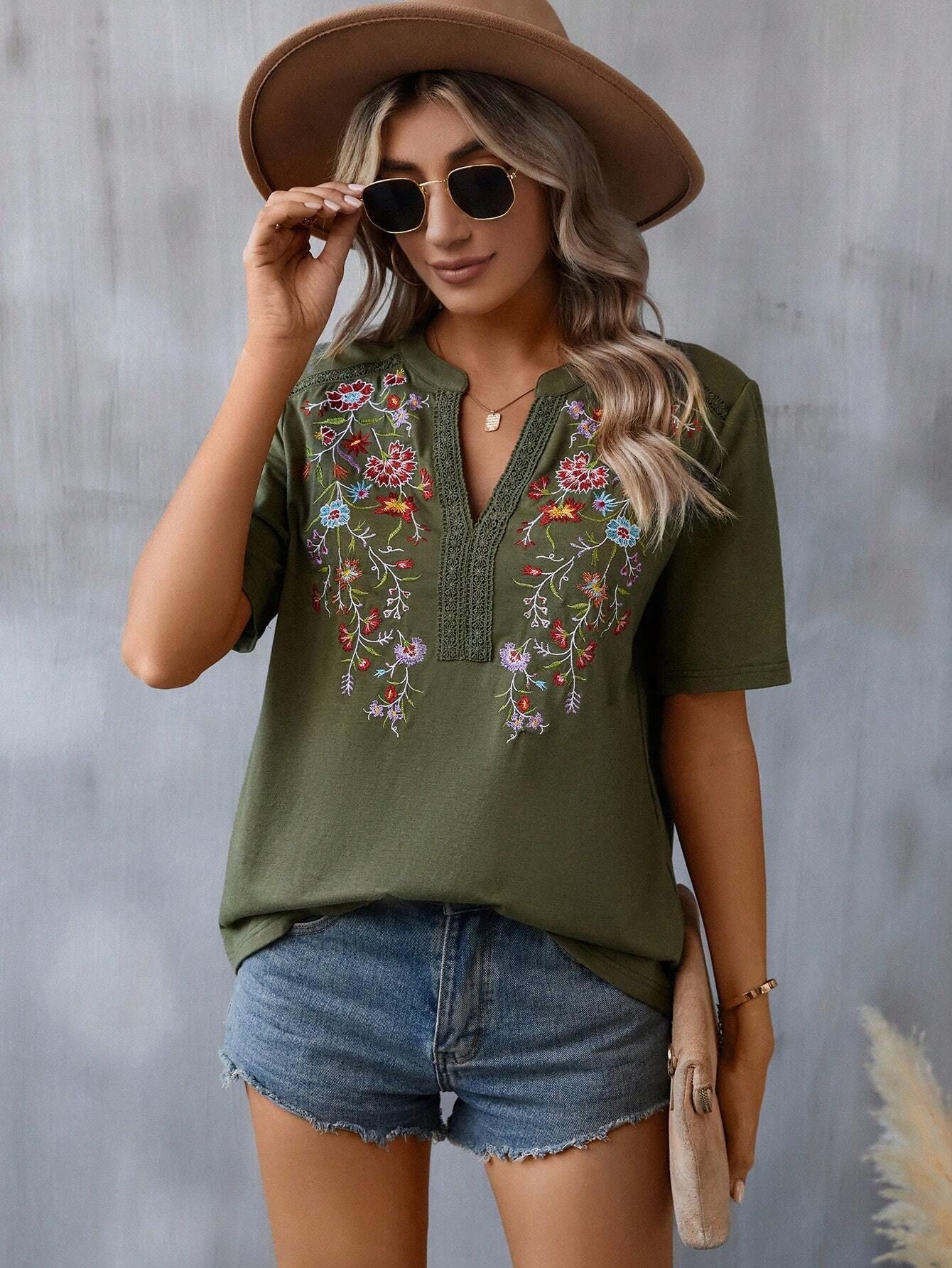 The Embroidered V-Neck Tee