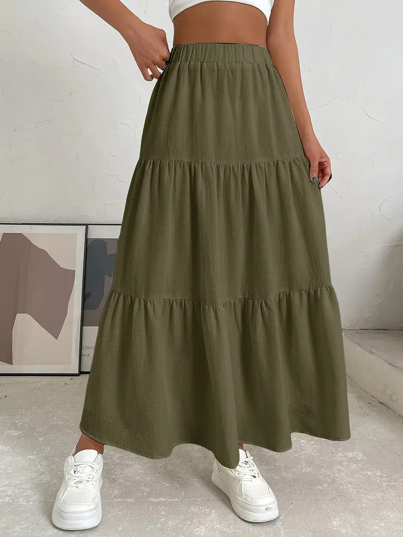 Bohemian Pleated Layered Long Skirt