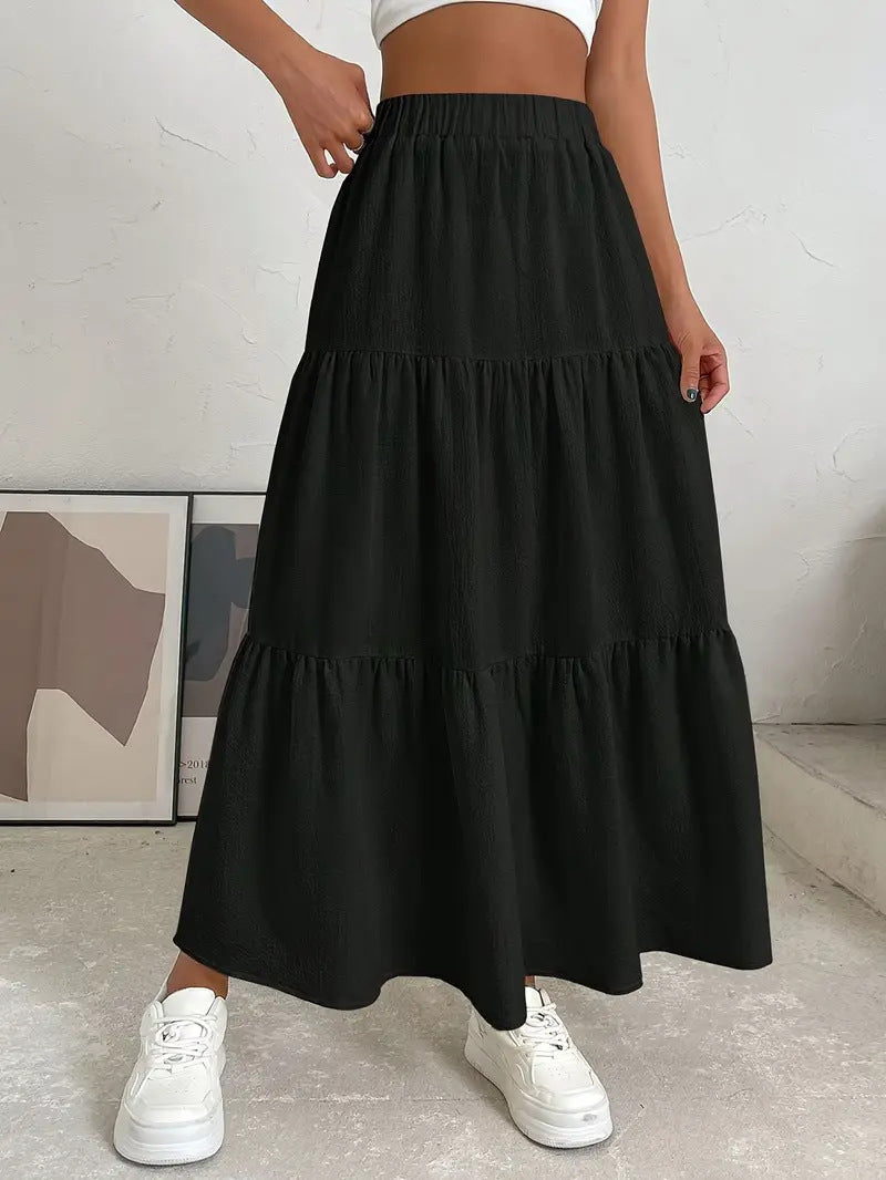 Bohemian Pleated Layered Long Skirt