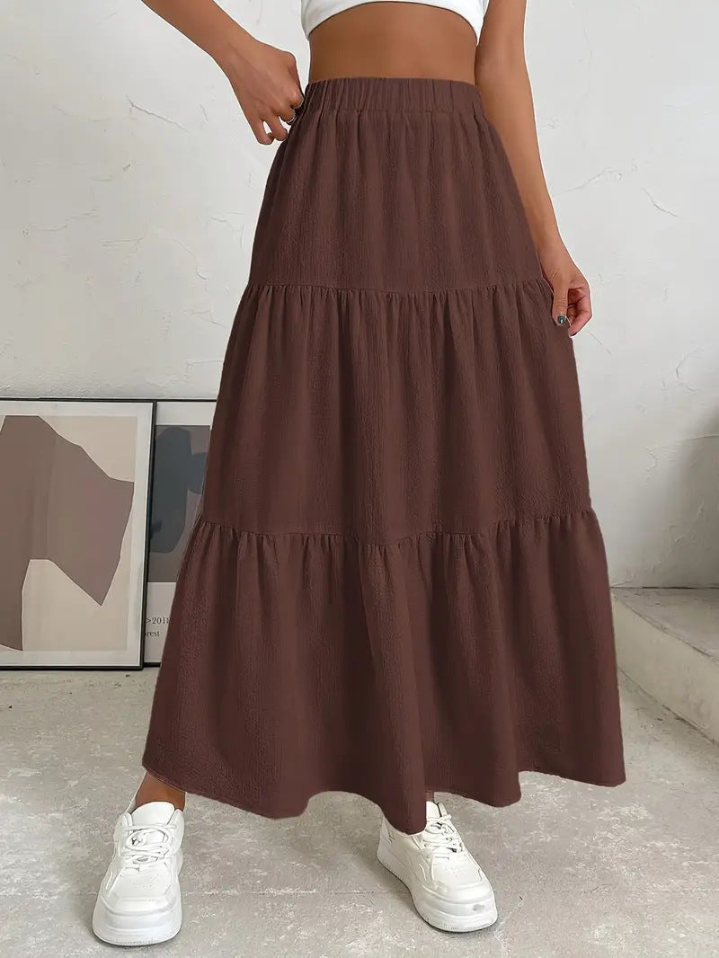 Bohemian Pleated Layered Long Skirt