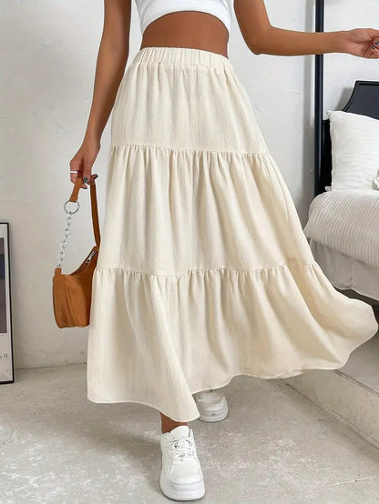 Bohemian Pleated Layered Long Skirt