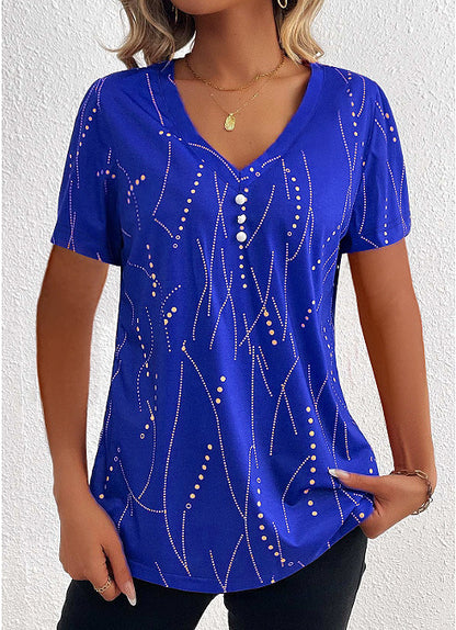 V-Neck Short Sleeve Printed Blouse