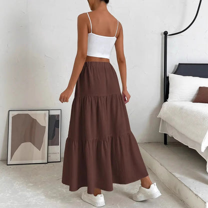 Bohemian Pleated Layered Long Skirt