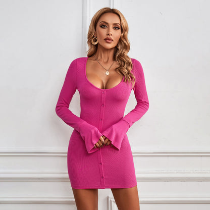 Bodycon Button-Front Mini Dress