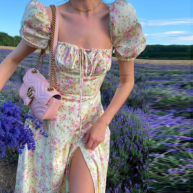 Summer Floral Print Dress with Short Sleeves