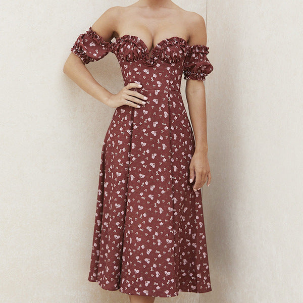 Summer Floral Print Dress with Short Sleeves