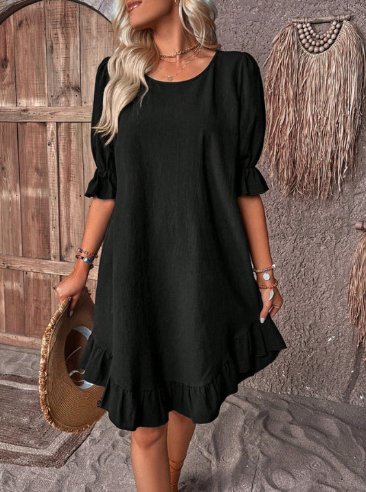 Relaxed Ruffled Hem Mini Dress