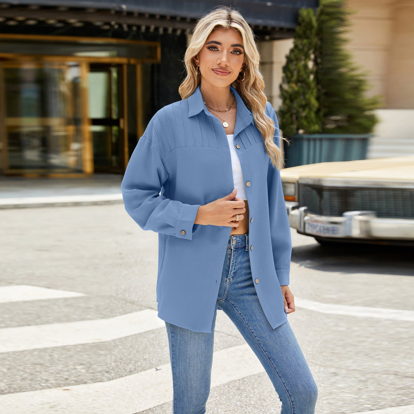Textured Button-Down Overshirt