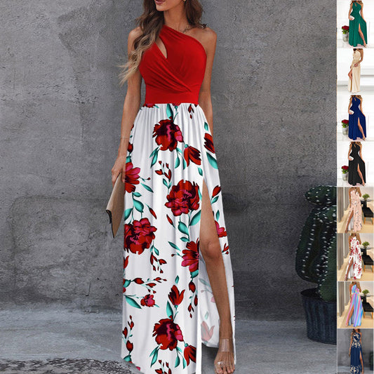 Rose Print Split Summer  Dress