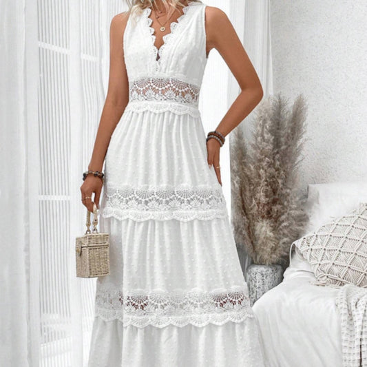 Lace Stitching V-neck Sleeveless Dress