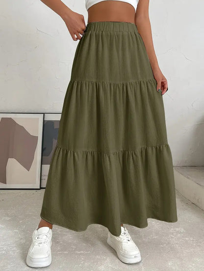 Bohemian Pleated Layered Long Skirt