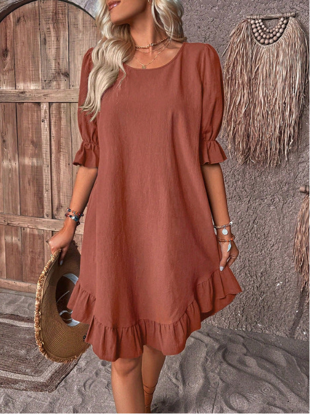 Relaxed Ruffled Hem Mini Dress