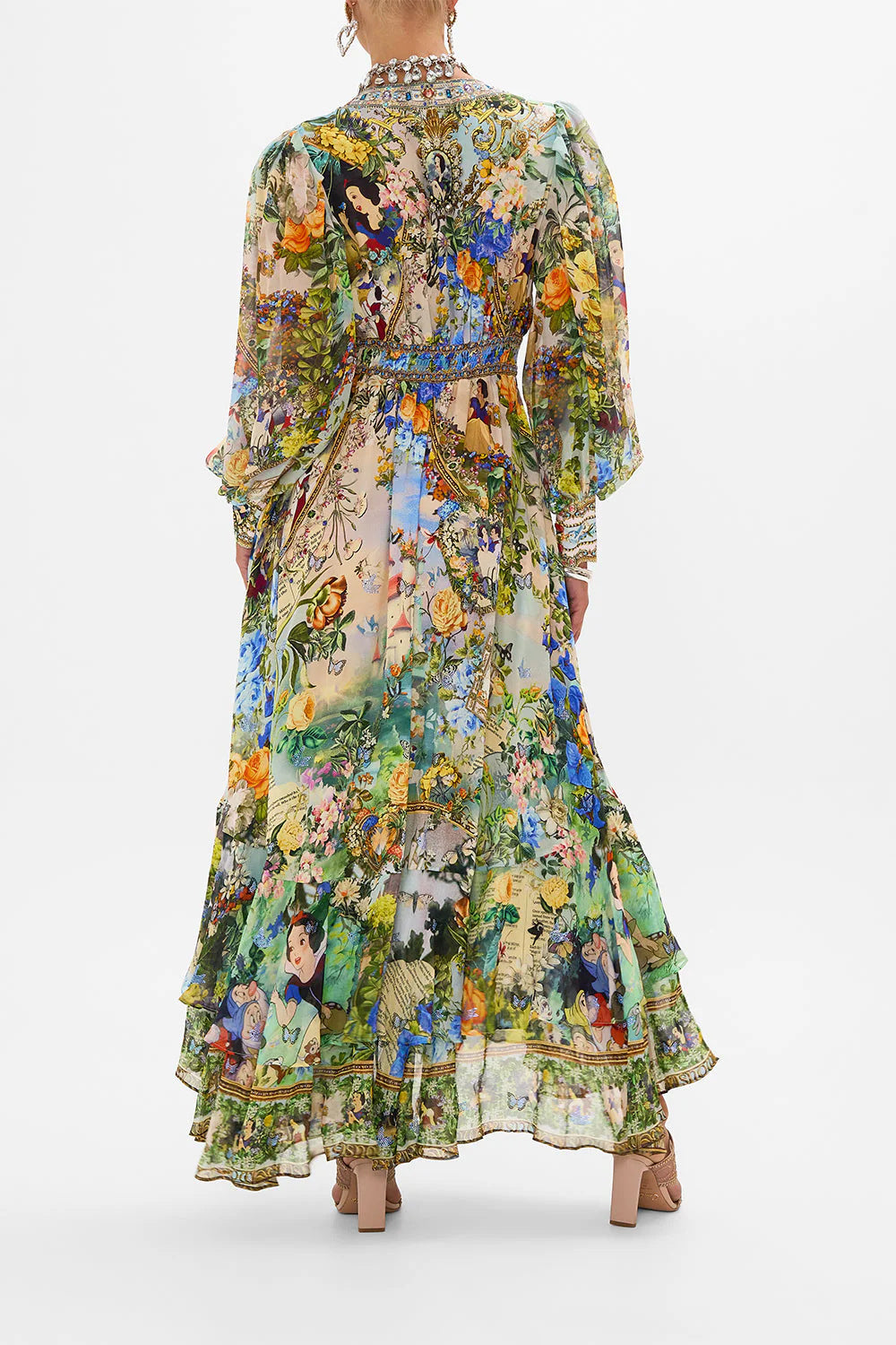 Printed V-neck Long-sleeved Dress