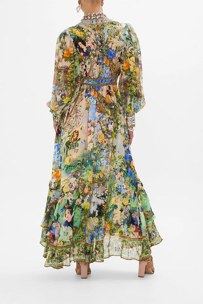 Printed V-neck Long-sleeved Dress